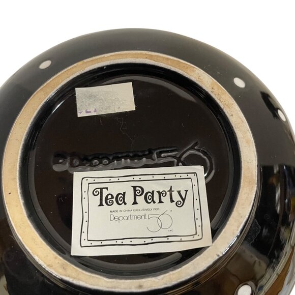 Department 56 Tea Pot Party Black White Polka Dot Teapot 5" x 9" Read - Picture 7 of 11
